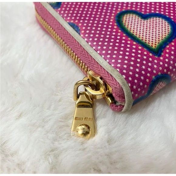 EUC MIU MIU Long Leather Wallet Purse Heart Zip Around Pink Leather Authentic - Picture 5 of 10